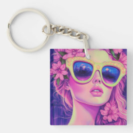 Neon Dream Girl mit BläserSonnenbrille Schlüsselanhänger