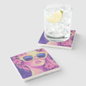 Neon Dream Girl mit BläserSonnenbrille Steinuntersetzer (Seitenansicht)