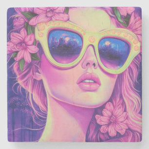 Neon Dream Girl mit BläserSonnenbrille Steinuntersetzer