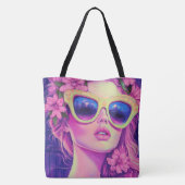 Neon Dream Girl mit BläserSonnenbrille Tasche (Rückseite)