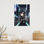 Neon Dreams: Ein Cyberpunk-Anime-Abenteuer in Chib Poster (Küche)