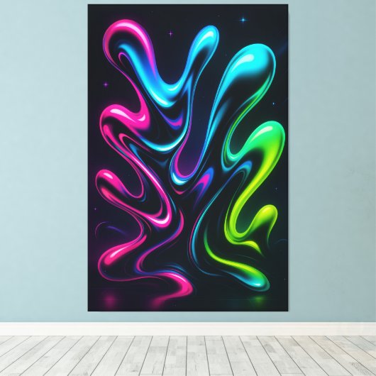 Neon Dreams II Abstract Canvas | Chrome Wall Art Leinwanddruck (Insitu (Holzboden))