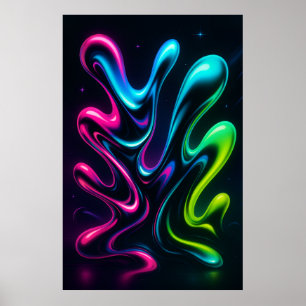 Neon Dreams II Abstrakte Leinwand Chrom-Wandkuns Poster
