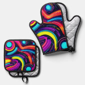 Neon Dreamscape Art Ofenhandschuh & Topflappen-Set (Vorderseite/Rückseite)