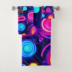 Neon Dreamscape: Eine lebendige Abstrakte Kunst Badhandtuch Set