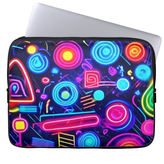 Neon Dreamscape: Eine lebendige Abstrakte Kunst Laptopschutzhülle (Vorderseite)
