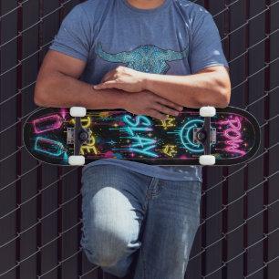 Neon Drip Night - POW SLAY DOPE Glühende Graffiti Skateboard