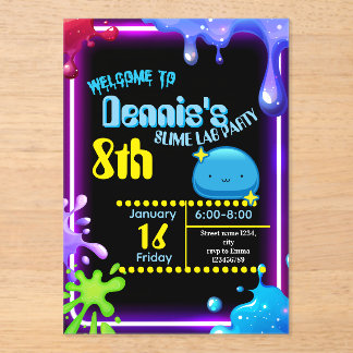 Neon Drip Slime Birthday Party Invitation Kids Acryleinladungen