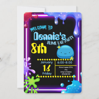 Neon Drip Slime Birthday Party Invitation Kids Einladung
