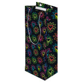 Neon Dripping Heart and Daisy Gift Bag Geschenktüte Für Weinflaschen (Rückseite Schrägansicht)