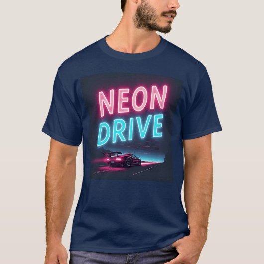 Neon Drive Retro Synthwave Design T-Shirt (Vorderseite)