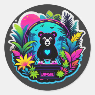 Neon-Dschungel-Panda-DJ Runder Aufkleber