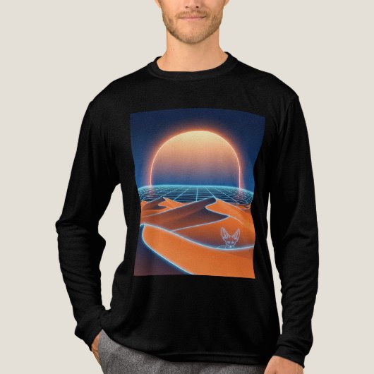 Neon Dunes - Synthwave Wüstenfox Horizon Tri-Blend Shirt (Vorderseite)