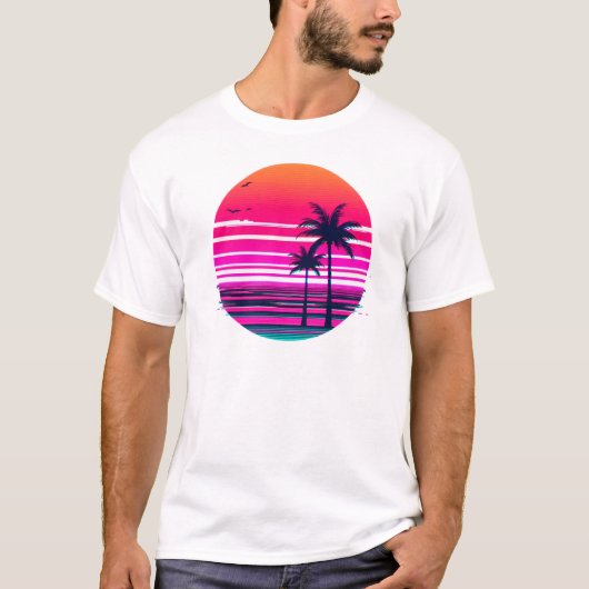 Neon Dusk - VHS Vaporwave Sunset 90 T-Shirt (Vorderseite)