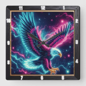 Neon Eagle Lightning Bolt Quadratische Wanduhr (Vorderseite)