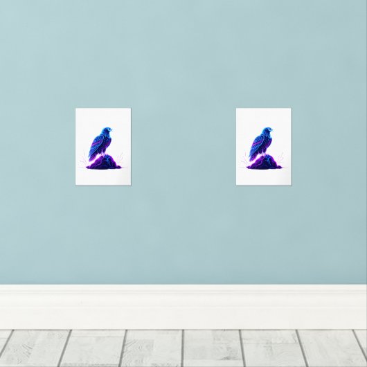Neon Eagle on Glowing Rock – Cyberpunk Style Bilderwand Sets (Holzboden)