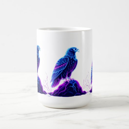 Neon Eagle on Glowing Rock – Cyberpunk Style Kaffeetasse (Mittel)