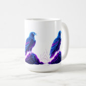 Neon Eagle on Glowing Rock – Cyberpunk Style Kaffeetasse (VorderseiteRechts)