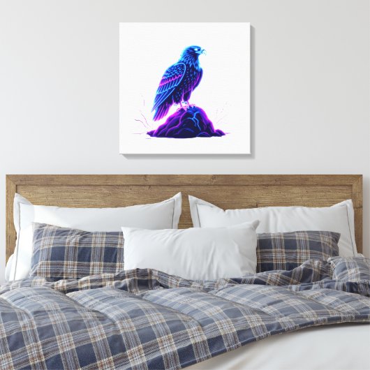 Neon Eagle on Glowing Rock – Cyberpunk Style Leinwanddruck (Insitu (Schlafzimmer))