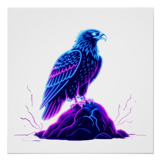 Neon Eagle on Glowing Rock – Cyberpunk Style Poster (Vorderseite)