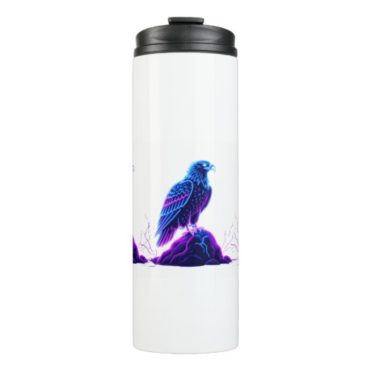 Neon Eagle on Glowing Rock – Cyberpunk Style Thermosbecher (Vorderseite)
