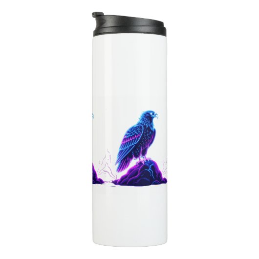 Neon Eagle on Glowing Rock – Cyberpunk Style Thermosbecher (Nach rechts gedreht)