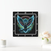 Neon Eagle Skyline Quadratische Wanduhr (Zuhause)