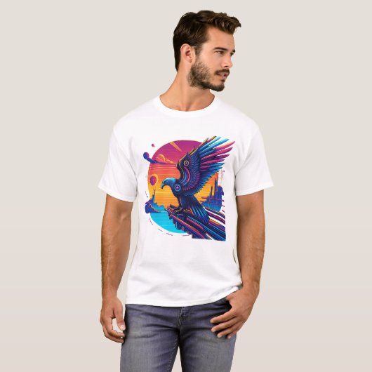 Neon Eagle Synthwave Retro Sunset Cyber Art T-Shir T-Shirt (Vorne ganz)