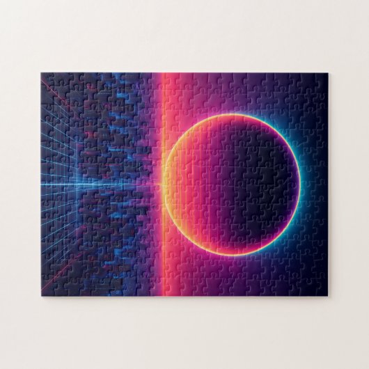 Neon Eclipse Over the Cyber City Puzzle (Horizontal)
