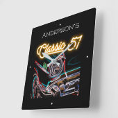 Neon Effect Chevy Classic 1957 Auto Name Gold  Quadratische Wanduhr (Winkel)