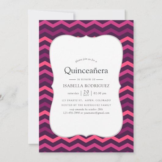 Neon-Effekt lila und rosa Quinceanera Einladung (Vorderseite)