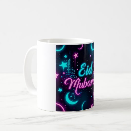 Neon Eid Mubarak Celebration Kaffeetasse (Vorderseite Links)