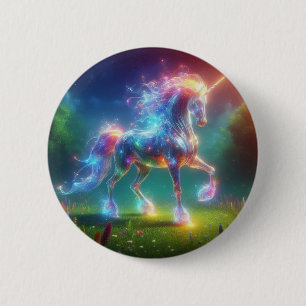 Neon Einhorn Kunst – Leuchtendes Fantasy-Pferd Reg Button