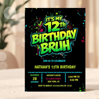 Neon-Einladung zum 12. Geburtstag für Jungen, mode Einladung