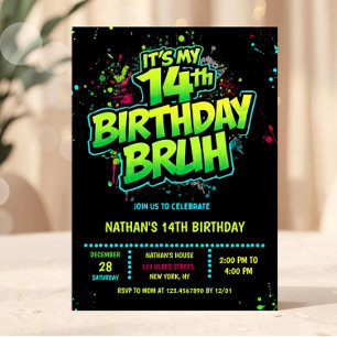 Neon-Einladung zum 14. Geburtstag für Jungen, mode Einladung