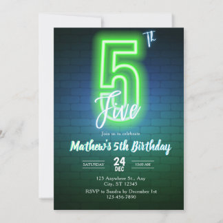 Neon-Einladung zum fünften Geburtstag Einladung