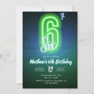 Neon-Einladung zum sechsten Geburtstag Einladung