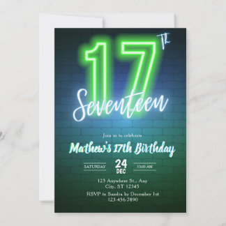 Neon-Einladung zum siebzehnten Geburtstag Einladung