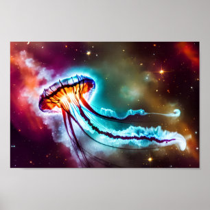 Neon Electric Cosmic Jellyfish Orstee Stars Poster