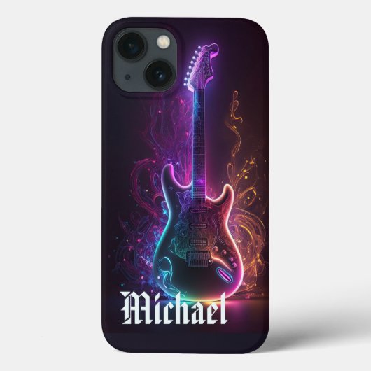 Neon Electric Gitarre Personalisiert Name Case-Mate iPhone Hülle (Rückseite)