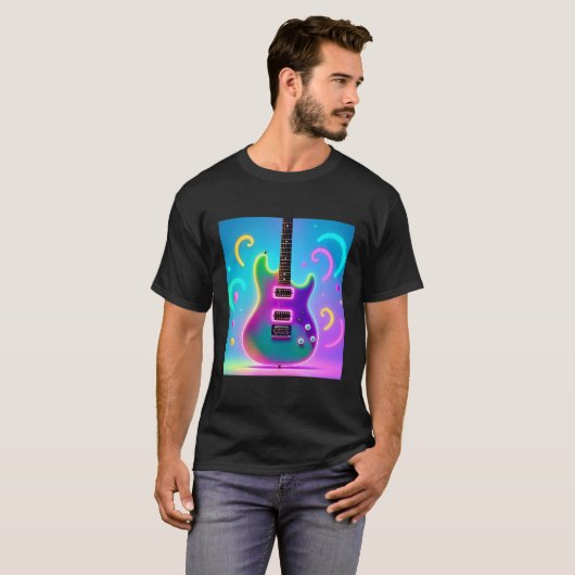 Neon Electric Guitar - Retro Synthwave Music Art T-Shirt (Vorne ganz)