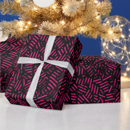 Neon-Elektro-Pink-Glow-Schwarz-Glitter-Muster Geschenkpapier