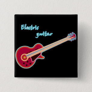 Neon-Elektrogitarre Retro-80er-Rockmusik Button