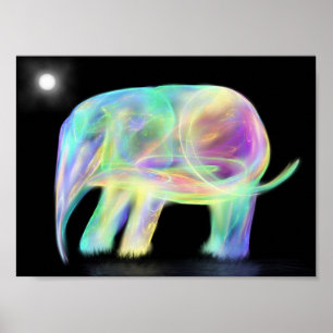 Neon Elephant Print Poster