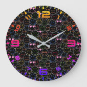 Neon Emoticon Clock - Moderne Retro Vibes Große Wanduhr (Vorderseite)