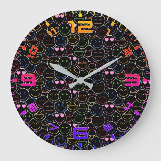 Neon Emoticon Clock - Moderne Retro Vibes Große Wanduhr (Vorderseite)