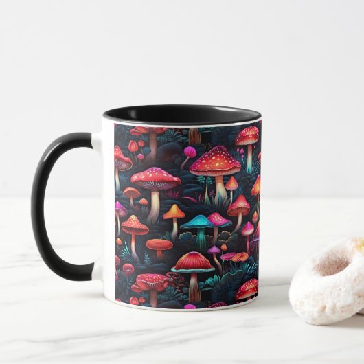 Neon Enchanted Mushroom Forest Mug Tasse (Mit Donut)