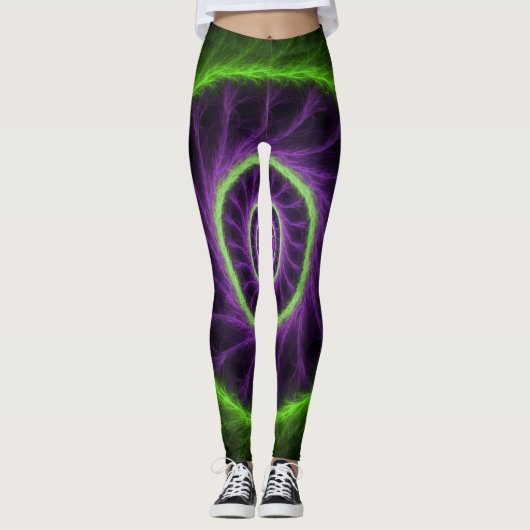 Neon Energy Spiral – Green & Purple Fractal Vortex Leggings (Vorderseite)
