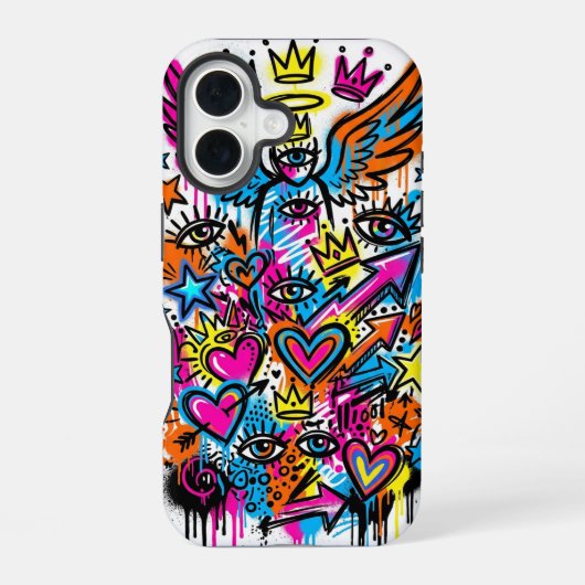Neon Engel vs Teufel Graffiti iPhone 16 Hülle (Rückseite)