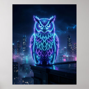Neon-Eule-Mitternachtshimmelslinie Poster